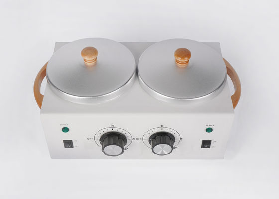 China Double pot wax heater 1lb *2 metal wax warmer for salon beauty 2LB double 500cc for us 300w 500cc*2 wooden handle supplier